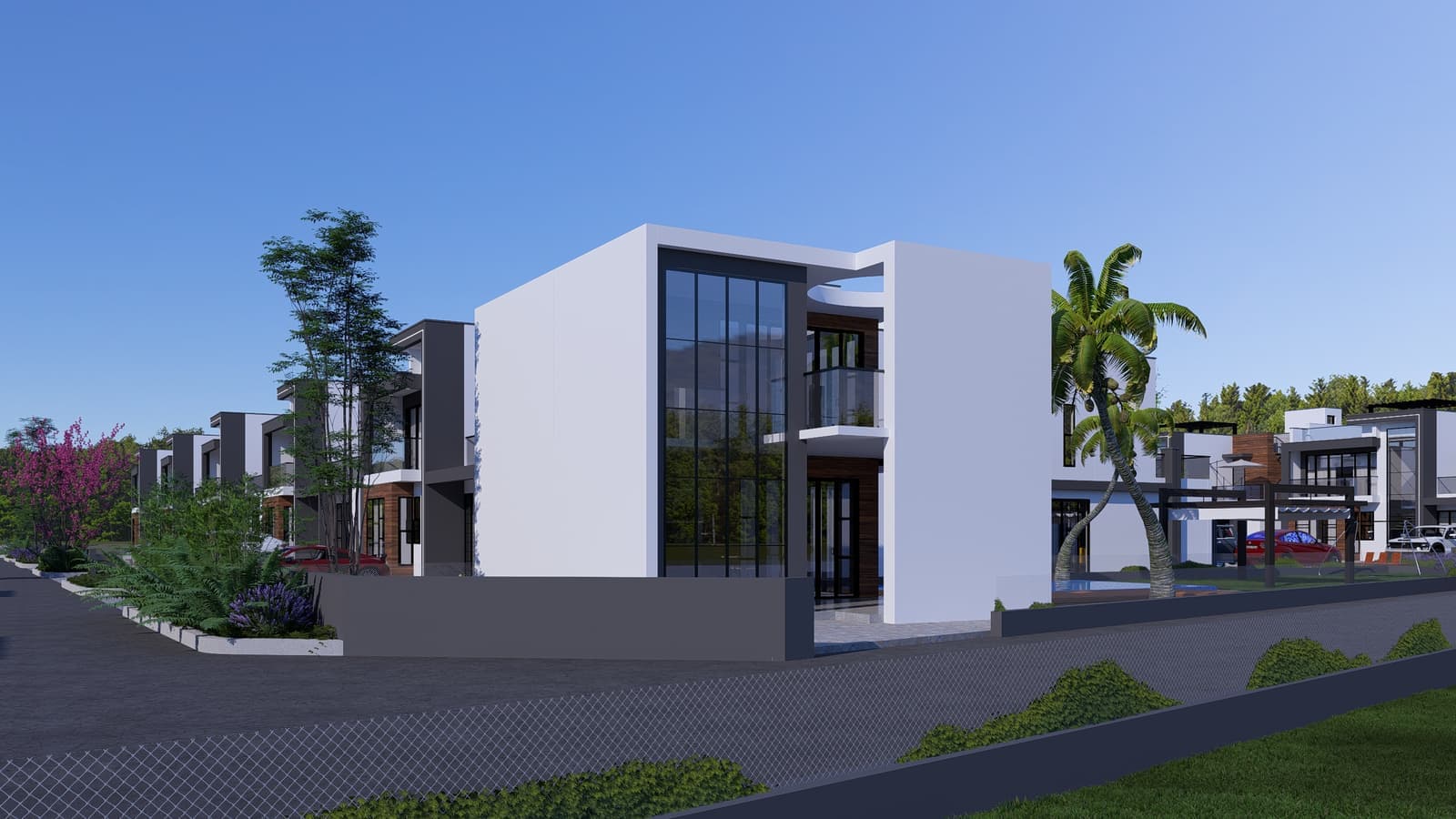 Front elevation of a Palm Courts Estates five-bedroom villa